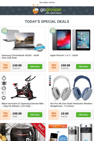 MASSIVE TECH CLEARANCE: Samsung Chromebook £49, 7L Air Fryer, iPad Air Bundle, PS5, Dyson & More Mystery Electronics, Plug-In Fan Heater, Kid's Interactive Learning Pad