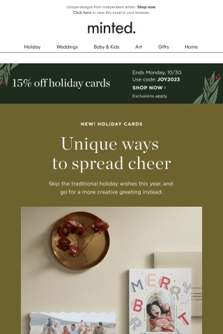 Enjoy 15% off holiday cards guaranteed to make them smile