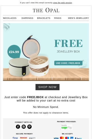 Get a FREE Jewellery Box This Weekend Only. No Minimum Spend.