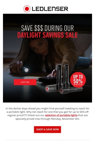 Up to 50% off - Daylight Savings Sale