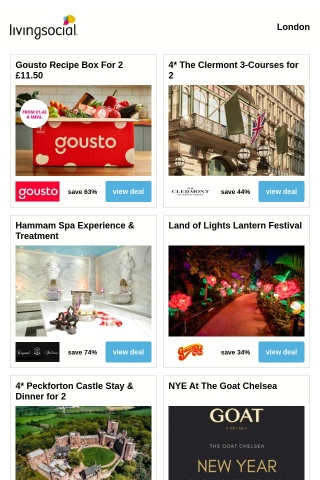 Gousto Recipe Box For 2 £11.50 | 4* The Clermont 3-Courses for 2 | Hammam Spa Experience & Treatment | Land of Lights Lantern Festival | 4* Peckforton Castle Stay & Dinner for 2