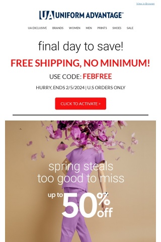 Last Call for FREE Shipping & Spring Steals - Up to 50% off