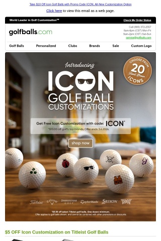 All-New Icon Customizations Printed FREE on Golf Balls from Top Brands + $5 Off Titleist Icon Balls