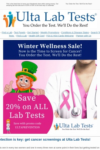 🍀  St. Patrick's Day Sale! Save 20 to 50% off ALL lab Tests.