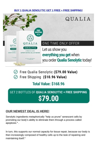 😍 2 For the Price of 1 + FREE Shipping on Qualia Senolytic