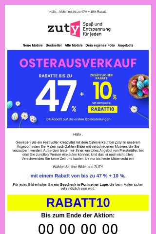 🛒🐣 Osterverkauf bei Zuty! 🖼 Malen mit 47% RABATT und 10% zusätzlich mit dem Code RABATT10 ☘ Nur heute gültig! ⏳