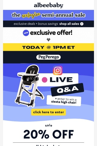 ✨ 20% OFF Peg Perego ➕ Enter to Win on IG Live TODAY @ 1pm ET ✨