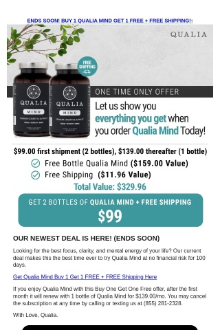 ❤️ Buy 1 Get 1 Free + Free Shipping on Qualia Mind!