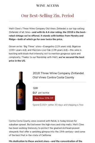 Our #1 Zinfandel: $17—Three Wine Company